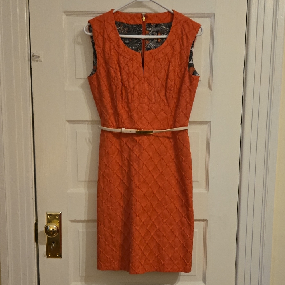 Donna Ricco Coral Sheath Dress Crew Neck Sleeveless